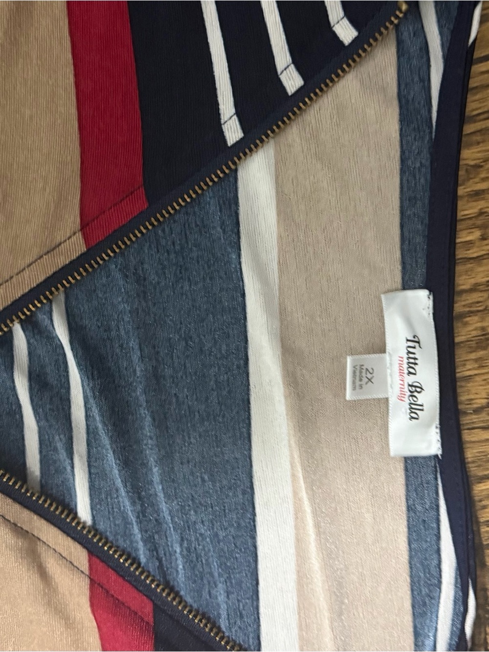 Tuna Bella Women’s Striped Zip-Front Blouse in Navy, Red & Cream